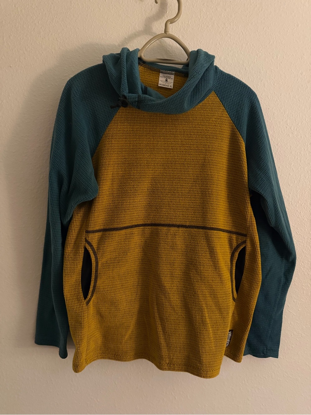 Melanzana Women's XL Micro Grid Hoodie- Teal & Yellow